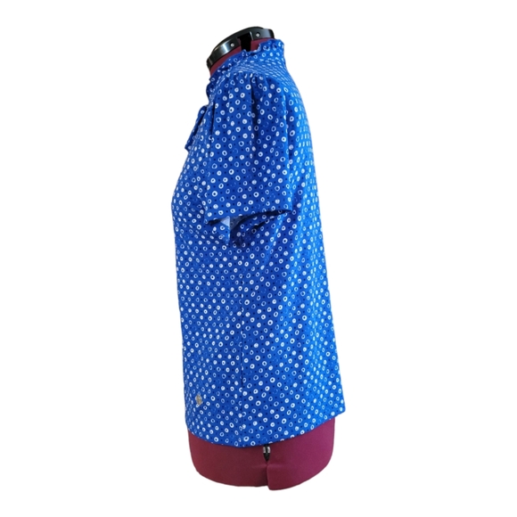 Blue, short sleeve, bow, tie neck, dots, polyester blend, xl, blouse - Picture 4 of 10